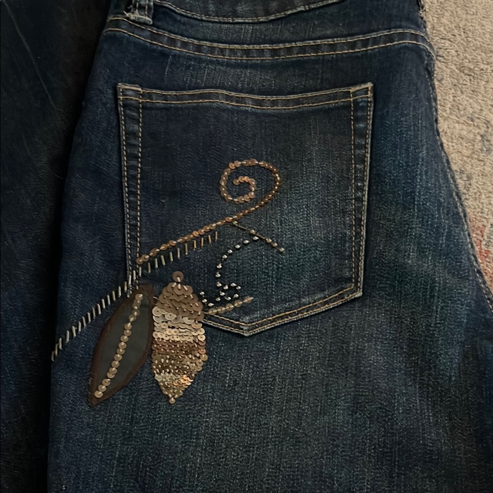 Coldwater Creek Women's Embellished Bootcut Jeans Dark Wash Beaded Sequin